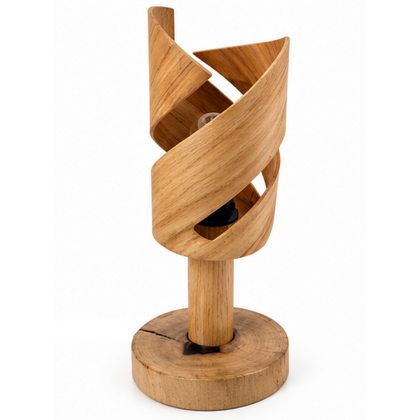 Lampe à poser en bois massif sculpté spirale – Design scandinave contemporain