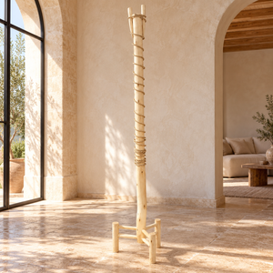 Porte-manteau perchoir en bois naturel – Structure artisanale avec corde torsadée, style bohème