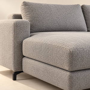 Canapé d'Angle Gris avec Méridienne à Gauche, Tissu Texturé et Pieds Métal Noir