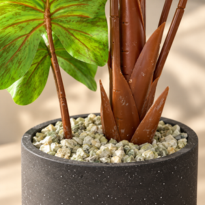 Plante Artificielle Alocasia à Grandes Feuilles Tachetées avec Pot Noir Effet Pierre sur Pied