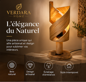 Lampe à poser en bois massif sculpté spirale – Design scandinave contemporain