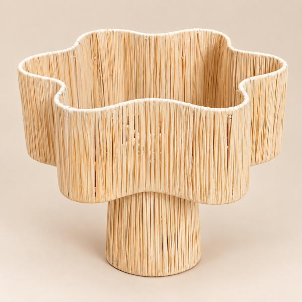 Cache-pot sur pied en fibres naturelles – Forme ondulée, style bohème et artisanal