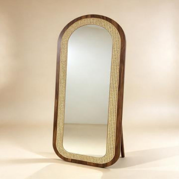 Miroir Psyché Arche en Noyer et Cannage Rotin