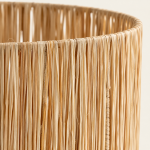 Lampadaire en Raphia Naturel, Pied Conique Ajouré et Grand Abat-jour Cylindrique