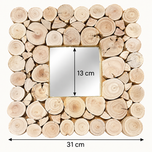 Miroir mural carré en bois naturel – Cadre en rondins empilés, style rustique et chaleureux