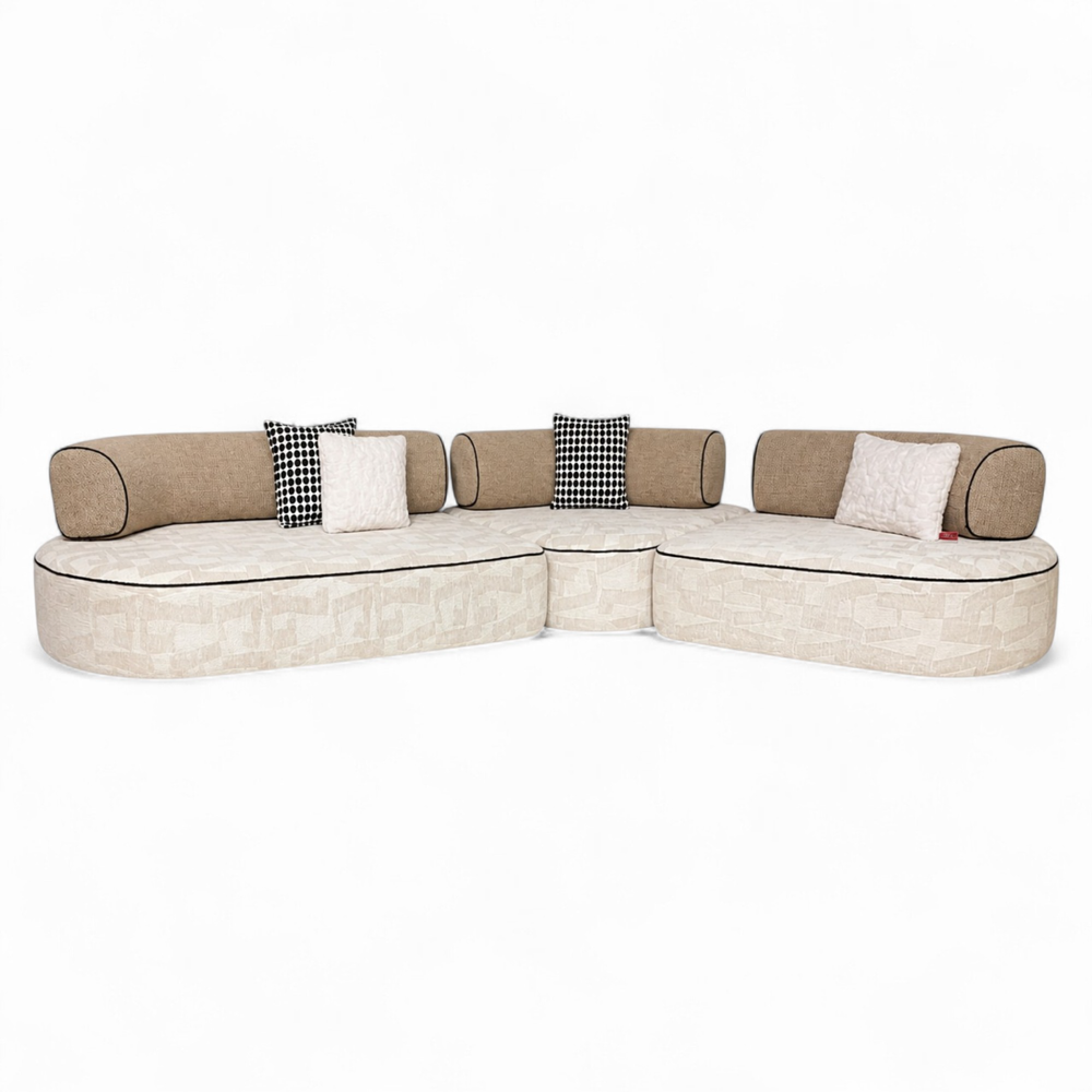 Canapé d'Angle de Luxe Salon Signature Line – Tissu Jacquard & Bois Massif