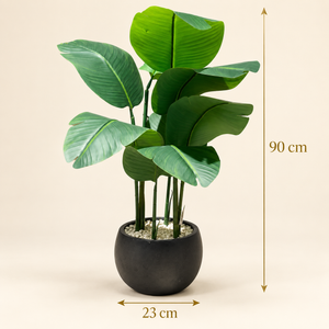 Plante Artificielle Strelitzia (Oiseau de Paradis) avec Pot Rond Noir Effet Béton