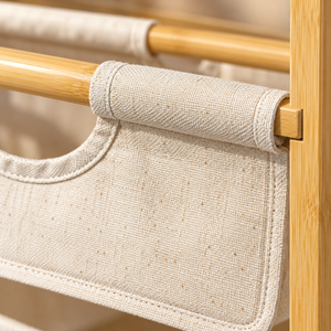Panier à linge sur roulettes en bambou – 2 sacs en tissu écru amovibles