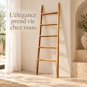 Échelle décorative « Nomade » en bois naturel – 5 barreaux, porte-serviettes et plaids