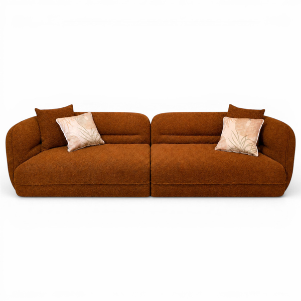 Canapé Design Nomad – Tissu Bouclette Ocre Rouge – Élégance Moderne