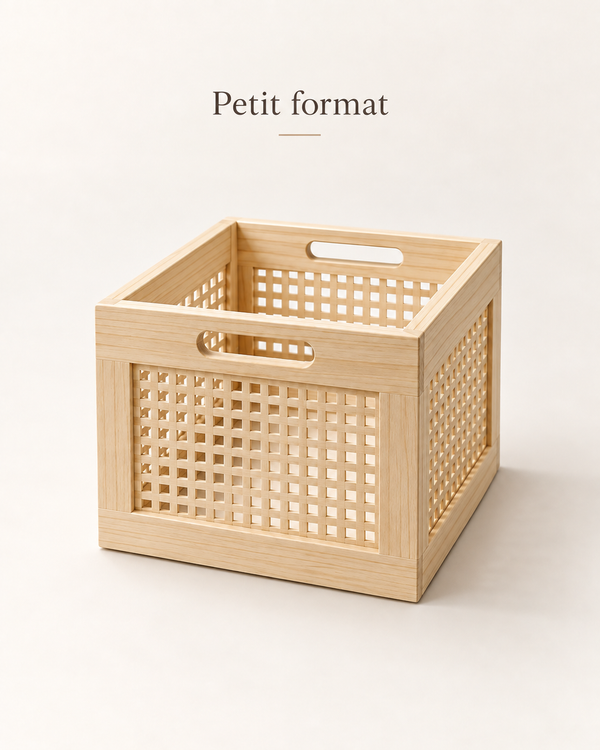 Caisse de rangement ajourée en bois naturel – 2 formats