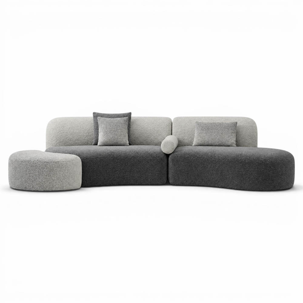 Canapé d’Angle Moderne Salon Contraste – Tissu Vice Cogele Blanc Dégradé – Design Luxe
