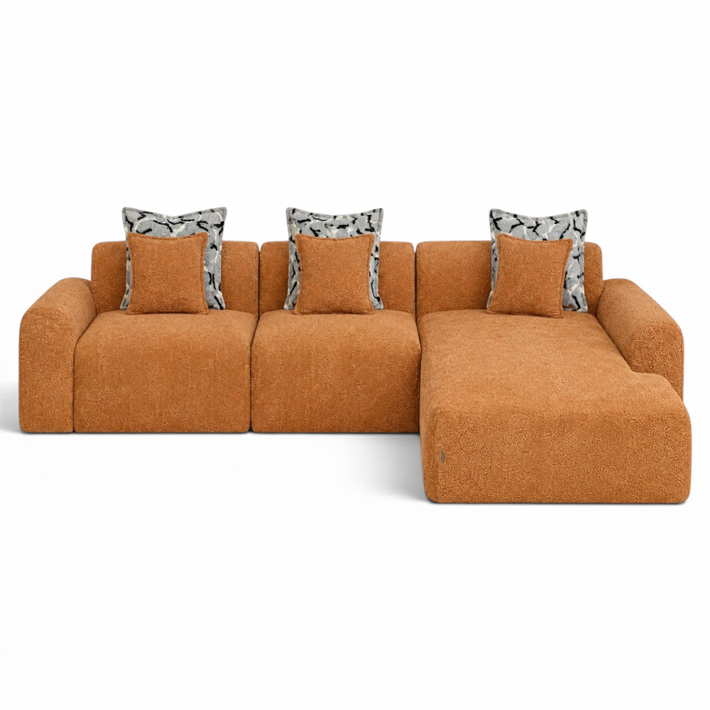 Canapé d’Angle Moderne Salon Elegante Neige – Tissu Catania Terracotta – Design Haut de Gamme