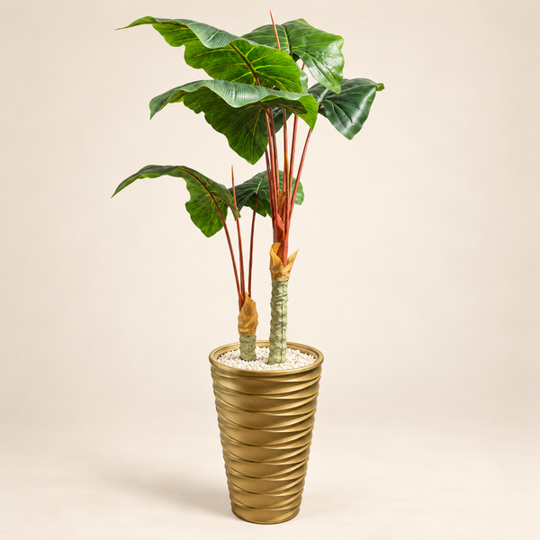 Alocasia artificiel (oreille d'éléphant) en pot doré texturé – Plante haute effet naturel