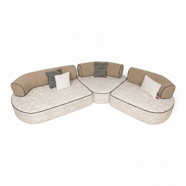 Canapé d'Angle de Luxe Salon Signature Line – Tissu Jacquard & Bois Massif