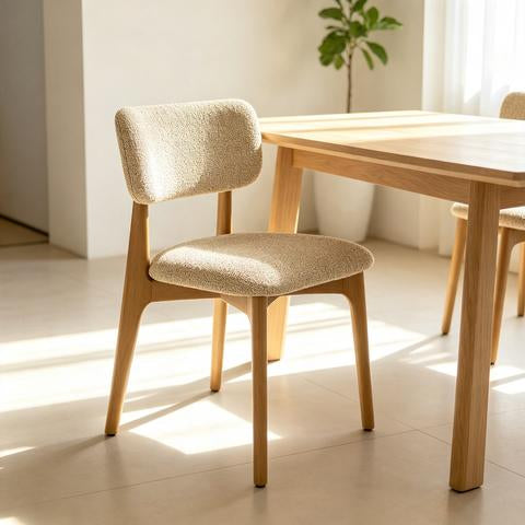 Chaise de salle à manger beige grège avec pieds en bois naturel