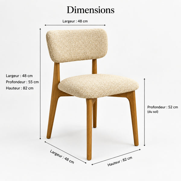Chaise de salle à manger beige grège avec pieds en bois naturel