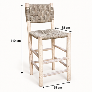 Chaise haute « Rustique » en bois naturel – Assise et dossier en fibres végétales tressées