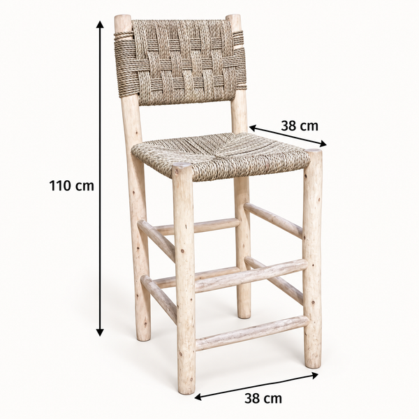 Chaise haute « Rustique » en bois naturel – Assise et dossier en fibres végétales tressées