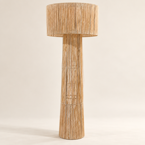 Lampadaire en Raphia Naturel, Pied Conique Ajouré et Grand Abat-jour Cylindrique