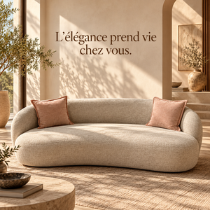 Canapé courbe « Nuage » en tissu bouclé beige – 3 places, forme organique