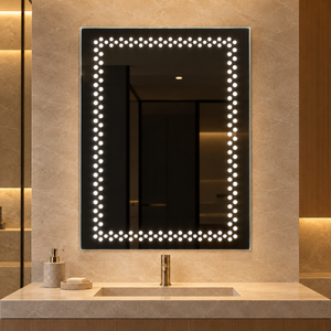 Miroir mural rectangulaire LED – Cadre lumineux à points, style moderne et hollywoodien
