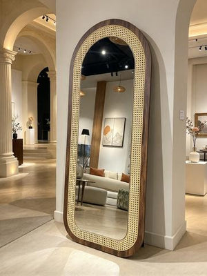 Miroir Psyché Arche en Noyer et Cannage Rotin