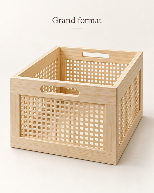 Caisse de rangement ajourée en bois naturel – 2 formats