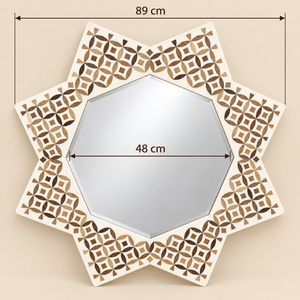 Miroir mural étoilé en bois – Motif géométrique marocain incrusté, style oriental