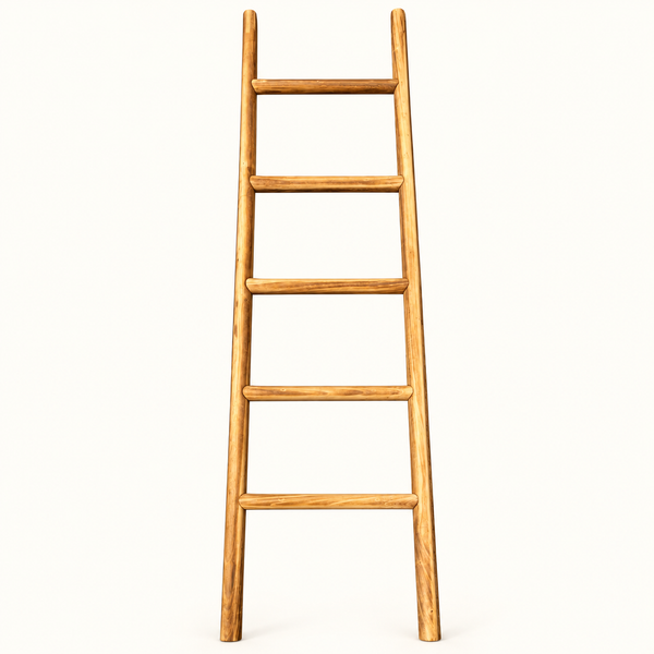 Échelle décorative « Nomade » en bois naturel – 5 barreaux, porte-serviettes et plaids