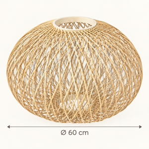 Suspension « Soleil » en rotin tressé – Abat-jour boule ajouré, finition naturelle