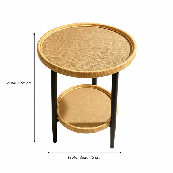 Table d’appoint ronde à deux niveaux en rotin