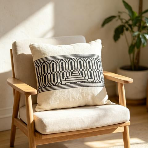 Housse de Coussin Géométrique en Coton Tissé Main – 45x45 cm