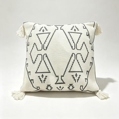 Coussin décoratif écru à motifs tribaux anthracite