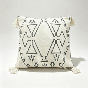 Coussin décoratif écru à motifs tribaux anthracite