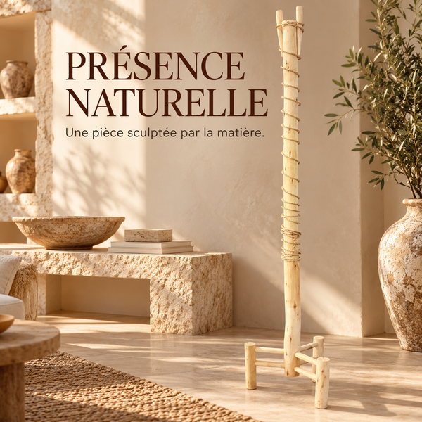 Porte-manteau perchoir en bois naturel – Structure artisanale avec corde torsadée, style bohème