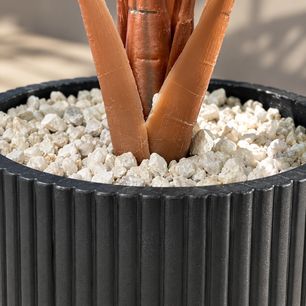 Plante Artificielle Alocasia à Grandes Feuilles avec Pot Noir Strié sur Pied