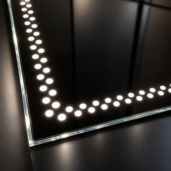 Miroir mural rectangulaire LED – Cadre lumineux à points, style moderne et hollywoodien