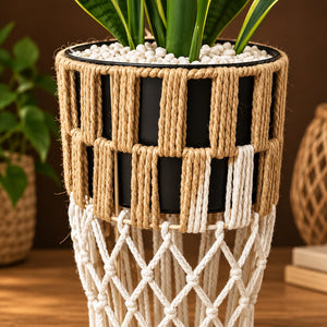 Plante Artificielle Strelitzia avec Pot Décoratif en Corde Tressée