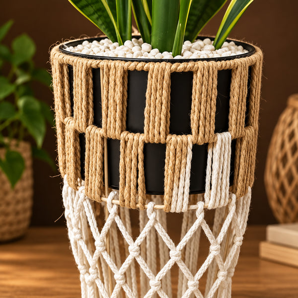 Plante Artificielle Strelitzia avec Pot Décoratif en Corde Tressée