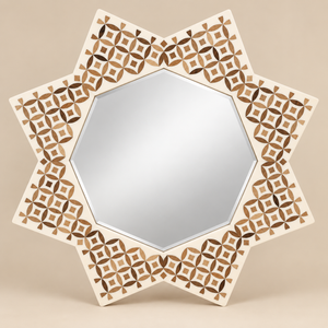 Miroir mural étoilé en bois – Motif géométrique marocain incrusté, style oriental
