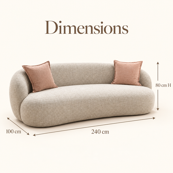 Canapé courbe « Nuage » en tissu bouclé beige – 3 places, forme organique
