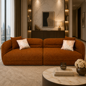 Canapé Design Nomad – Tissu Bouclette Ocre Rouge – Élégance Moderne