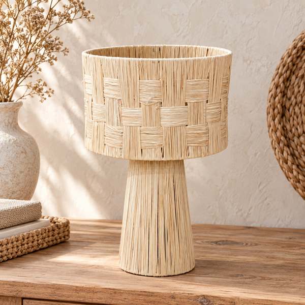 Cache-pot sur pied en fibres naturelles tressées main – Suspension pour plantes, style bohème