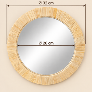 Miroir mural rond en fibres naturelles – Cadre en paille tressée main, style bohème