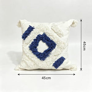 Coussin décoratif blanc et bleu marine à motif losange – 45 × 45 cm