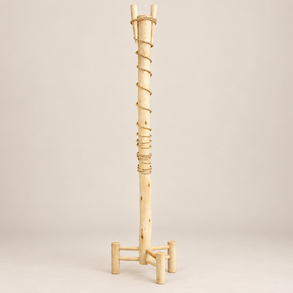 Porte-manteau perchoir en bois naturel – Structure artisanale avec corde torsadée, style bohème