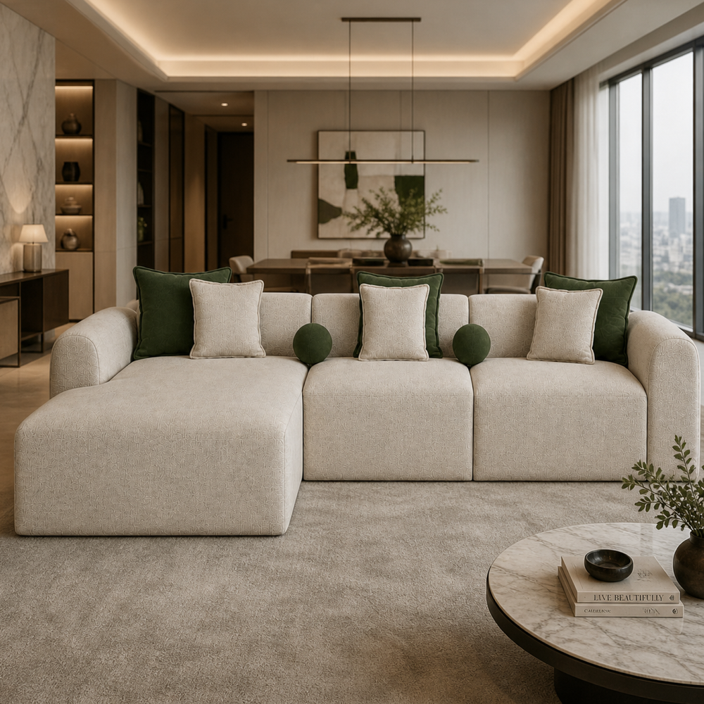 Canapé d'Angle Design Catania – Tissu Premium Beige Sable