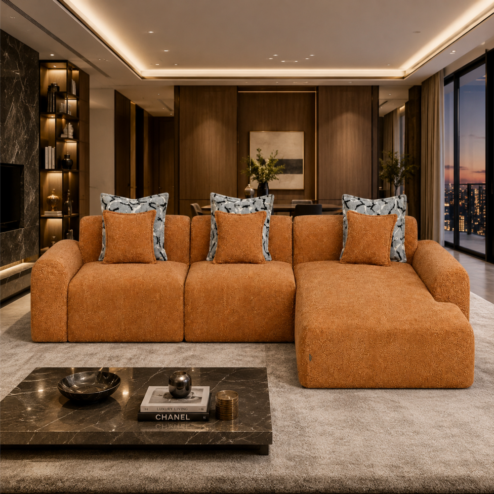 Canapé d’Angle Moderne Salon Elegante Neige – Tissu Catania Terracotta – Design Haut de Gamme