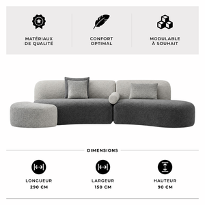 Canapé d’Angle Moderne Salon Contraste – Tissu Vice Cogele Blanc Dégradé – Design Luxe
